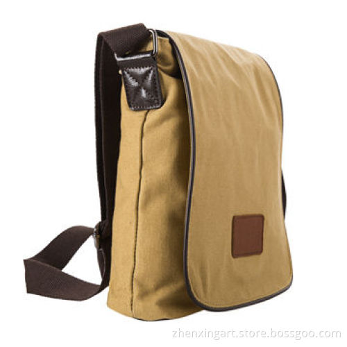 Canvas Shoulder Bag with One Zipper Pocket at Back